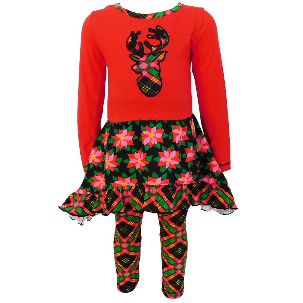 Red and Black Poinsetta Reindeer Set